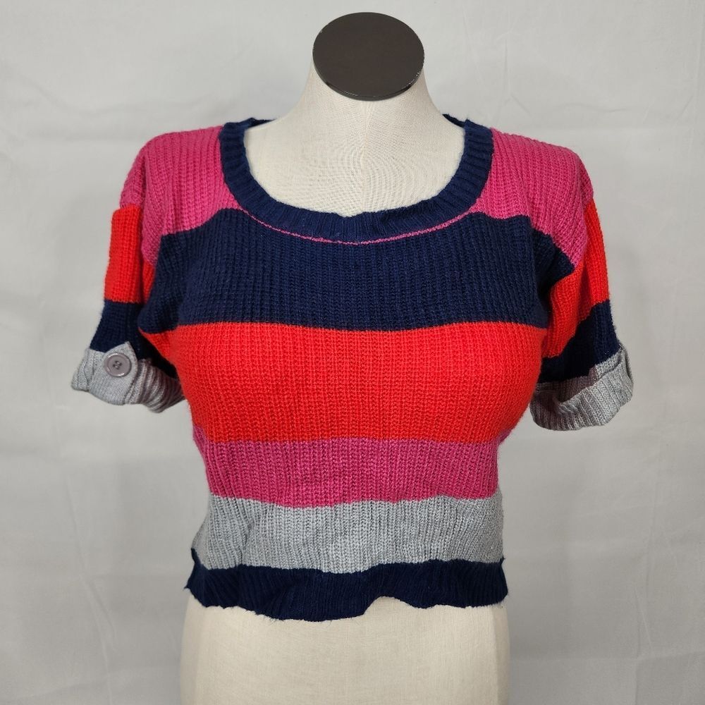 3/$25 Poof Excellence Color Block Short Sleeve Sweater Sz M